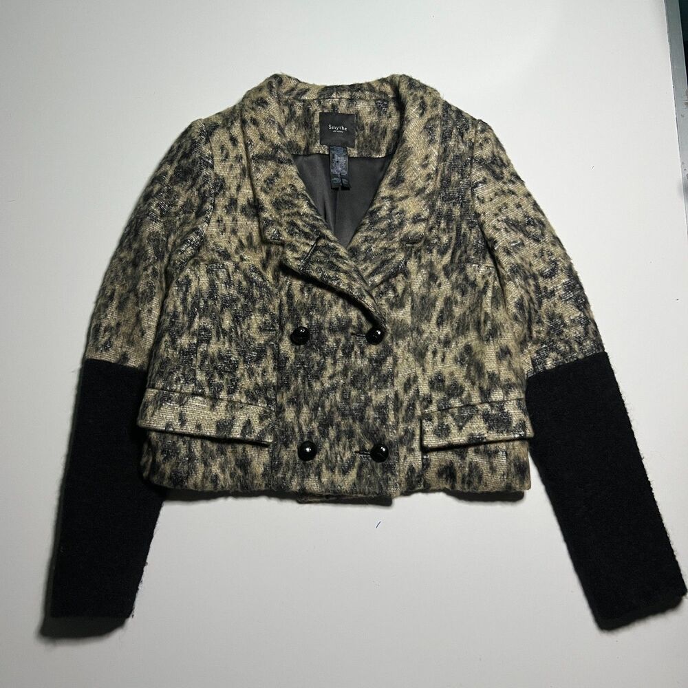 Smythe Les Vestes Cropped Leopard Peacoat Jacket Women's 4 Alpaca Mohair Canada